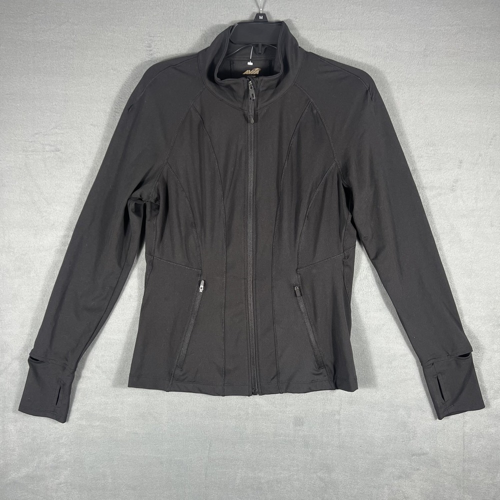AVIA Women's Black Full Zip Activewear Jacket Thumbholes Pockets Size L (12-14)